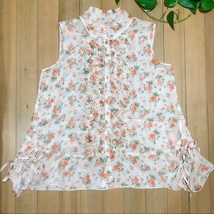 Point Zero Sheer Floral Roses Sleeveless Blouse